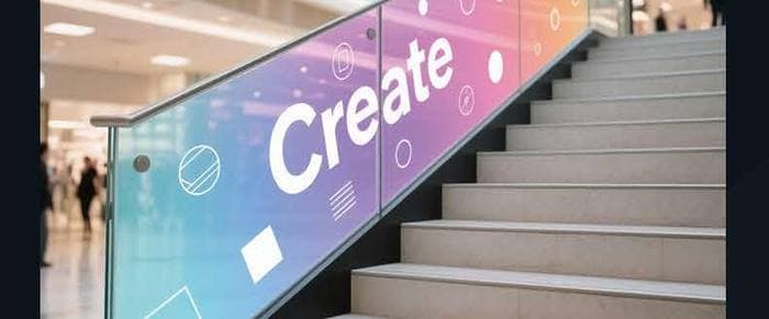 Paroi vitrée équipée d'un film LED dans un centre commercial