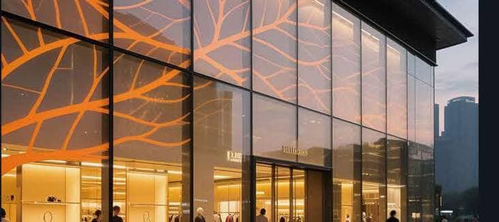 Façade vitrée diffusant un motif lumineux
