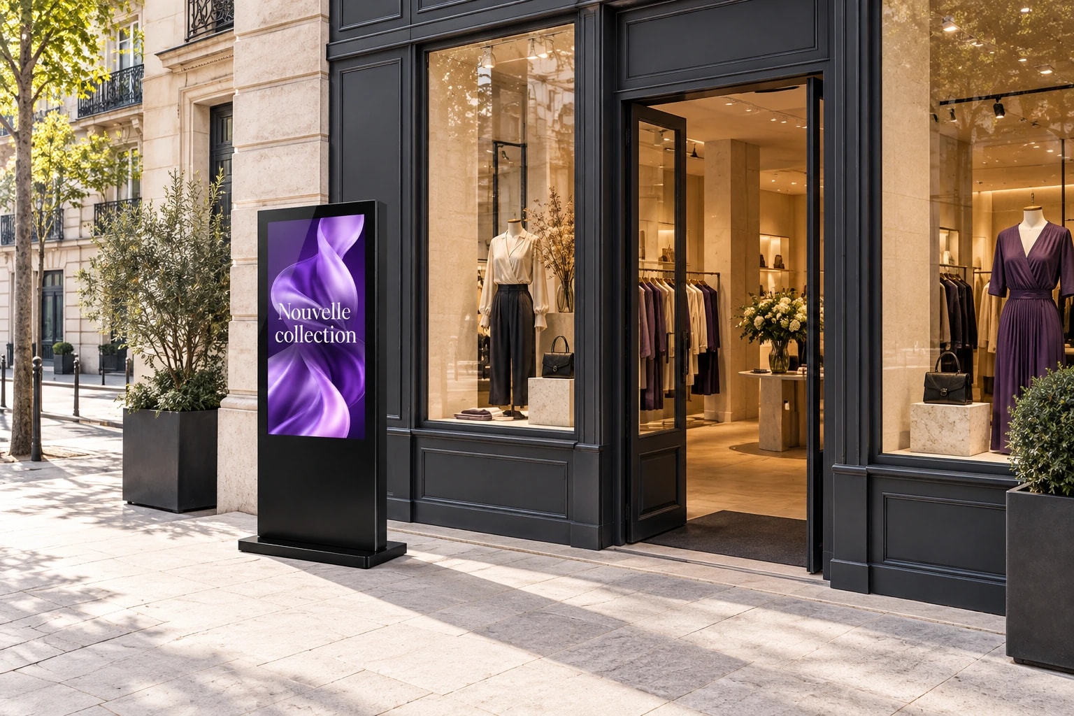 Projection d’un totem numérique à l’entrée d’une boutique